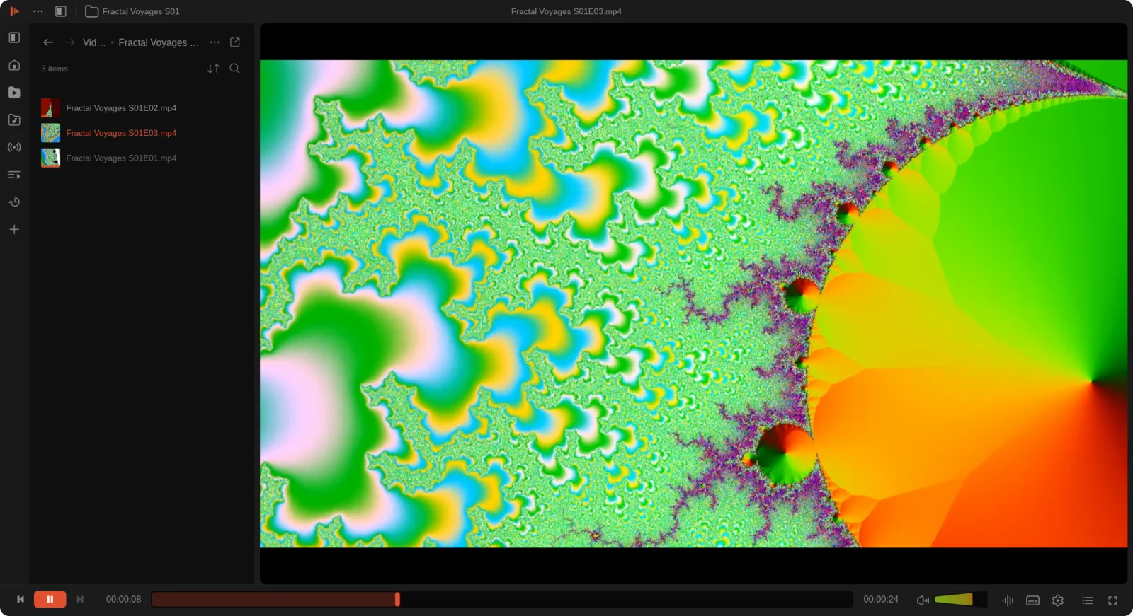 Ferricone playing a fractal video, with the library open beside it
