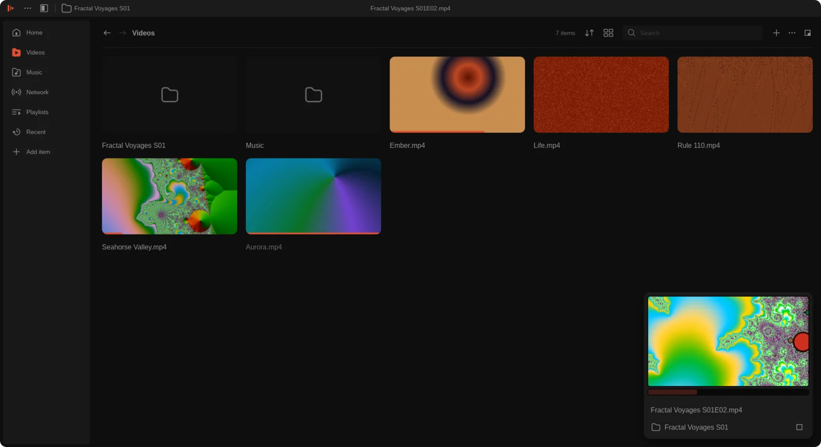 The full library on Videos, as a grid